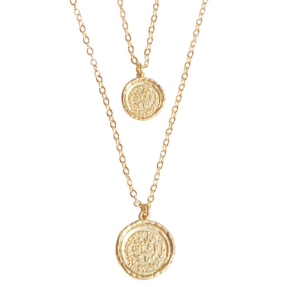 Amber Sceats Double Chain Layered Coin Necklace